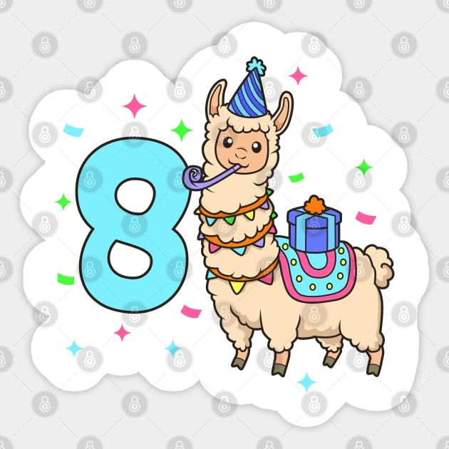 I am 8 with Lama - kids birthday 8 years old Sticker by Modern Medieval Design